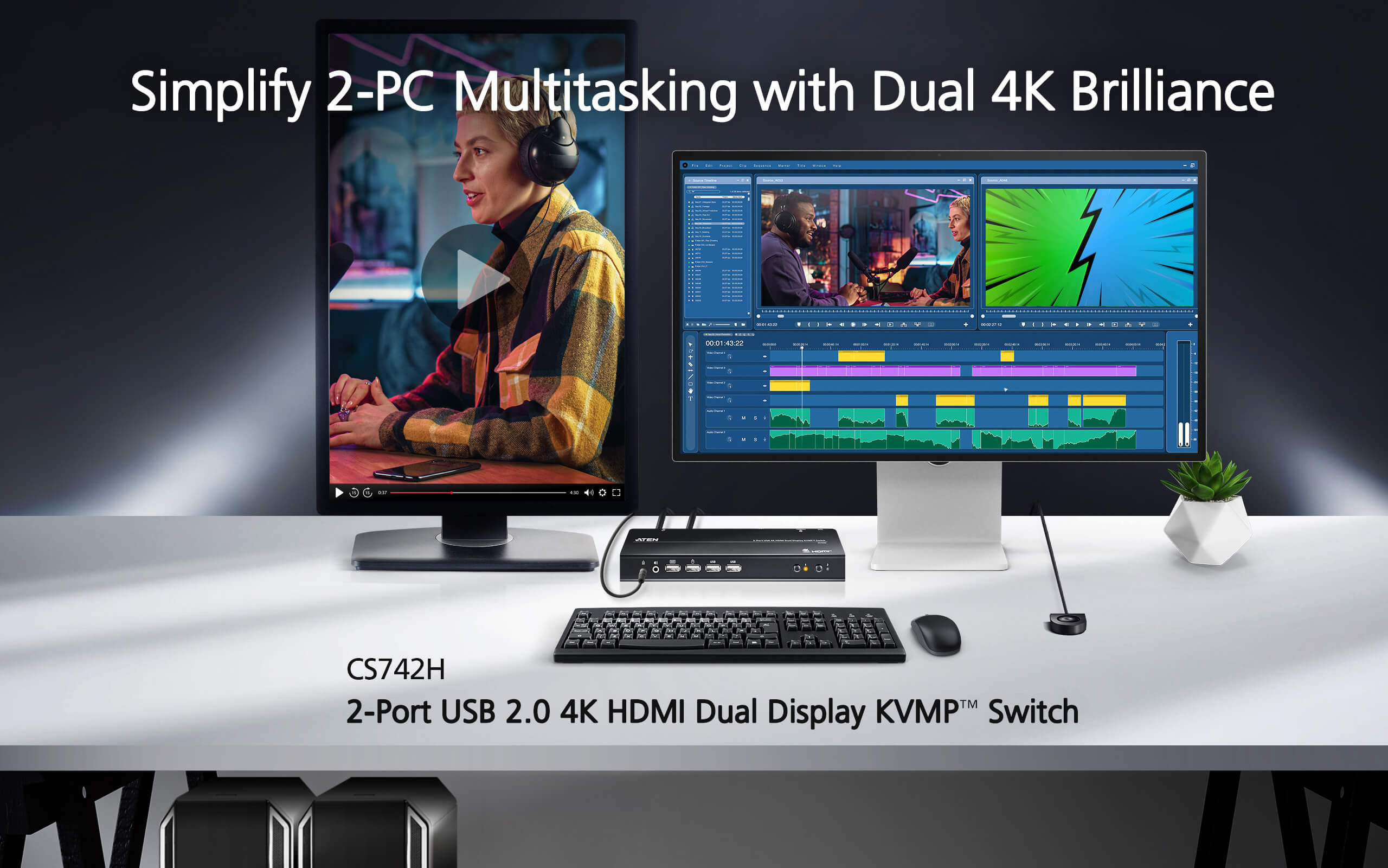ATEN CS742H — 2-Port USB 4K HDMI KVMP Switch