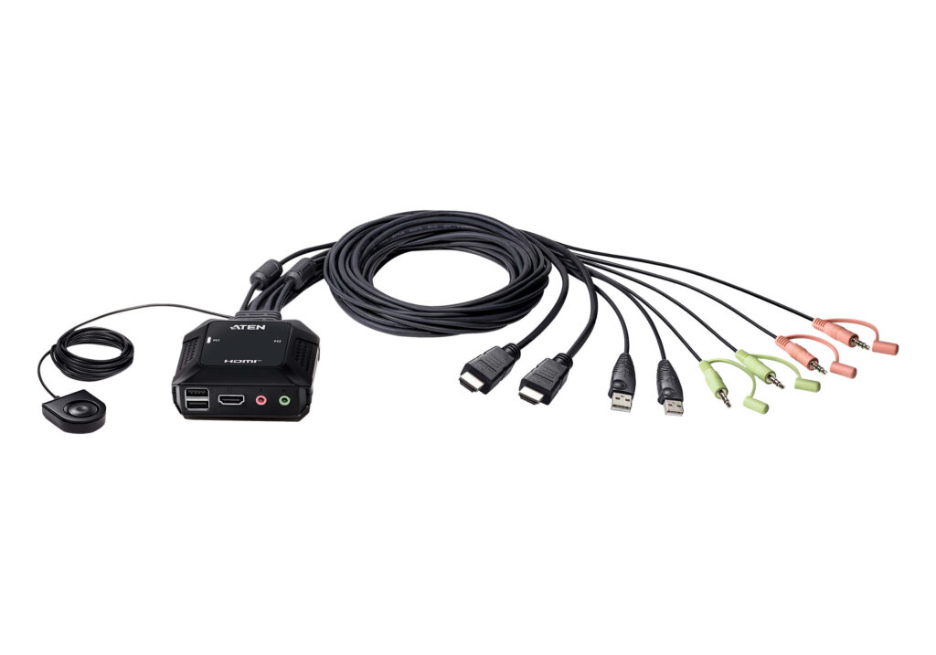 ATEN CS22H - 2-portowy kablowy przełącznik KVM USB HDMI 4K z zdalnym selektorem portu