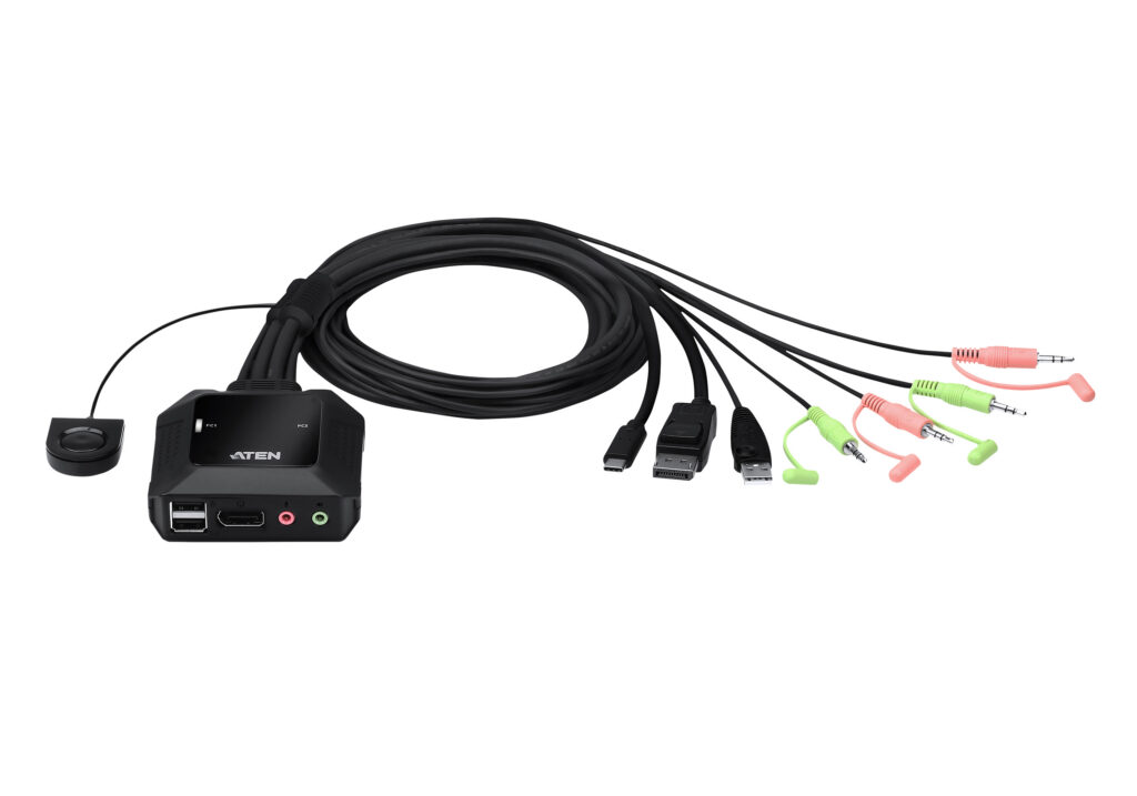 ATEN CS52DP - 2-portowy kablowy hybrydowy przełącznik KVM USB-C DisplayPort