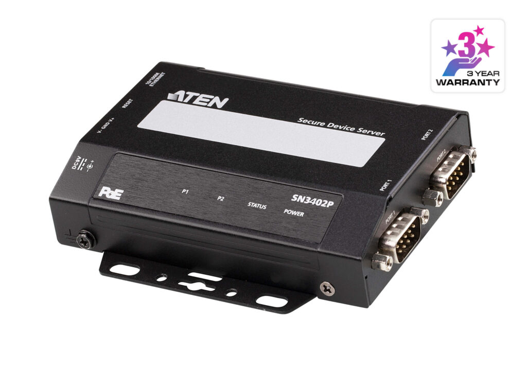 ATEN SN3402P - 2-portowy bezpieczny serwer urządzenia szeregowego RS-232/422/485 z PoE