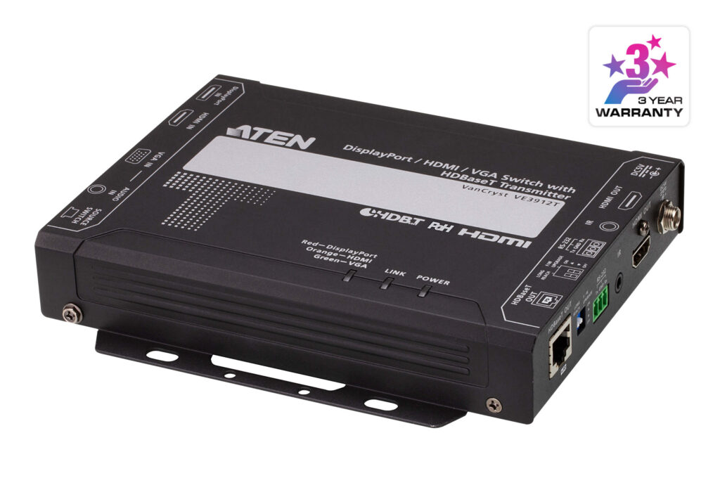 ATEN VE3912T - Przełącznik DisplayPort / HDMI / VGA z transmiterem HDBaseT