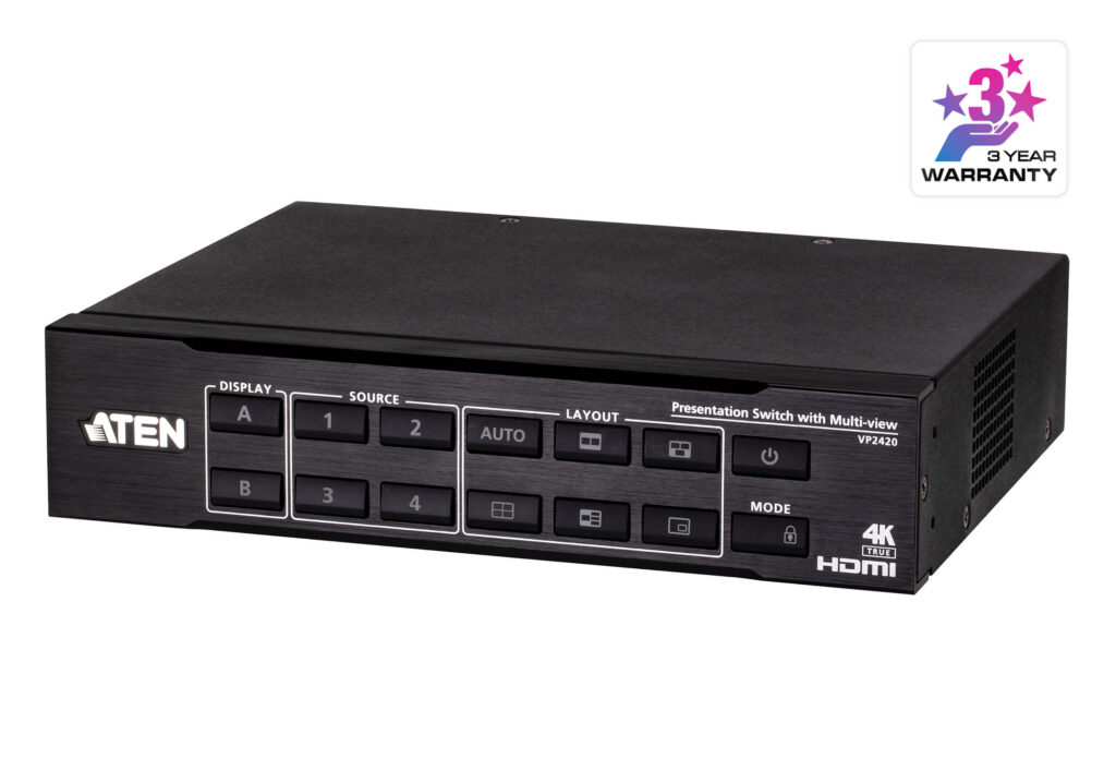 ATEN VP2420 - Przełącznik prezentacyjny 4 x 2 True 4K HDMI z Multi View