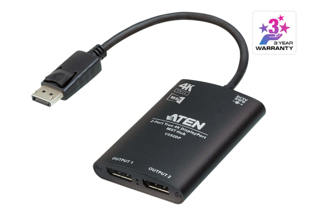 ATEN VS92DP - 2-portowy hub DisplayPort True 4K MST